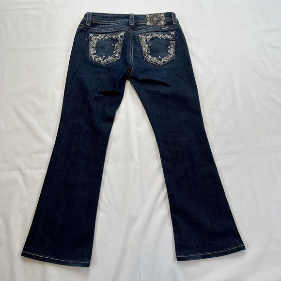 Miss Me Blue Jeans Mid Rise Easy Boot Worn Once 28 Womens Dark Wash Sequins - Picture 1 of 10